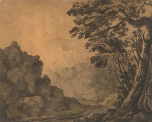 Út hegyi tájon, fákkal jobbra